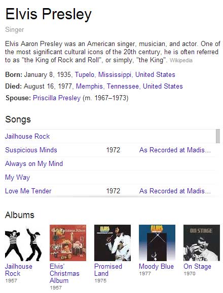 Elvis Presley search on Google